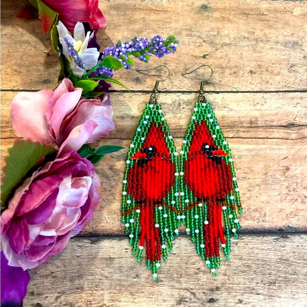 Red cardinal earring